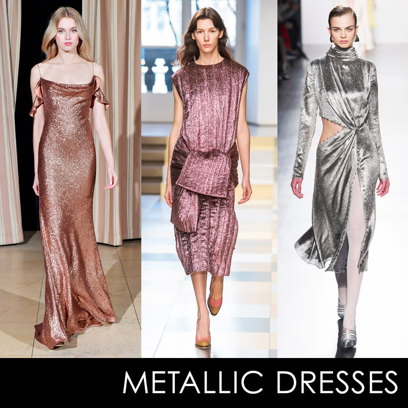 <p>Fall's metallics get a disco-inspired update via shimmery lamé and micro sequins.</p> <h4>Rachel Zoe, Jil Sander, Prabal Gurung. Photos: Courtesy Of Rachel Zoe, ImaxTree.</h4>