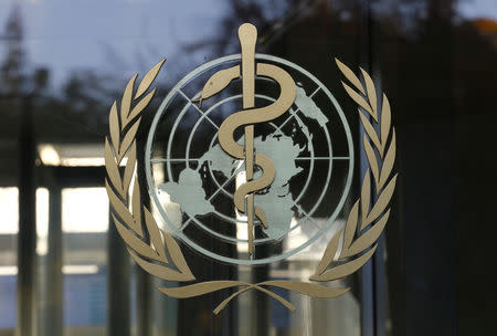 FILE PHOTO: A logo is pictured on the World Health Organization (WHO) headquarters in Geneva, Switzerland, November 22, 2017. REUTERS/Denis Balibouse