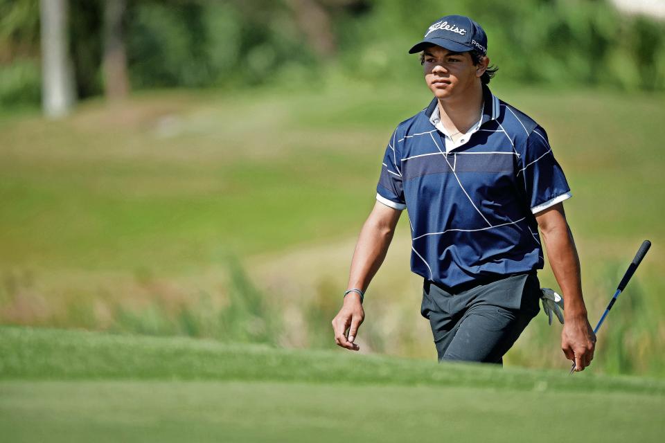 Charlie Woods walks to the 15th green during pre-qualifying for The Cognizant Classic in The Palm Beaches at Lost Lake Golf Club on February 22, 2024 in Hobe Sound, Florida.