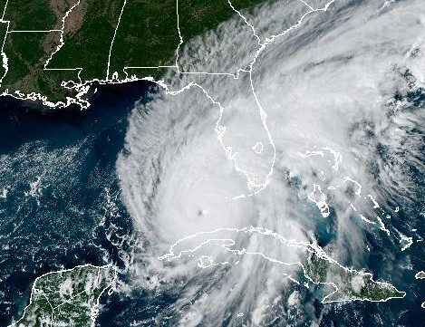A satellite image shows Hurricane Ian barreling toward Florida on Tuesday, Sept. 27, 2022.