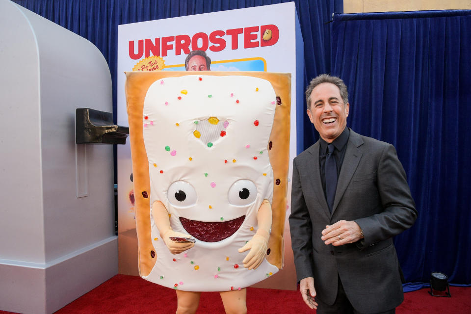 Jerry Seinfeld attends Netflix's "Unfrosted" premiere with a giant Pop-Tart