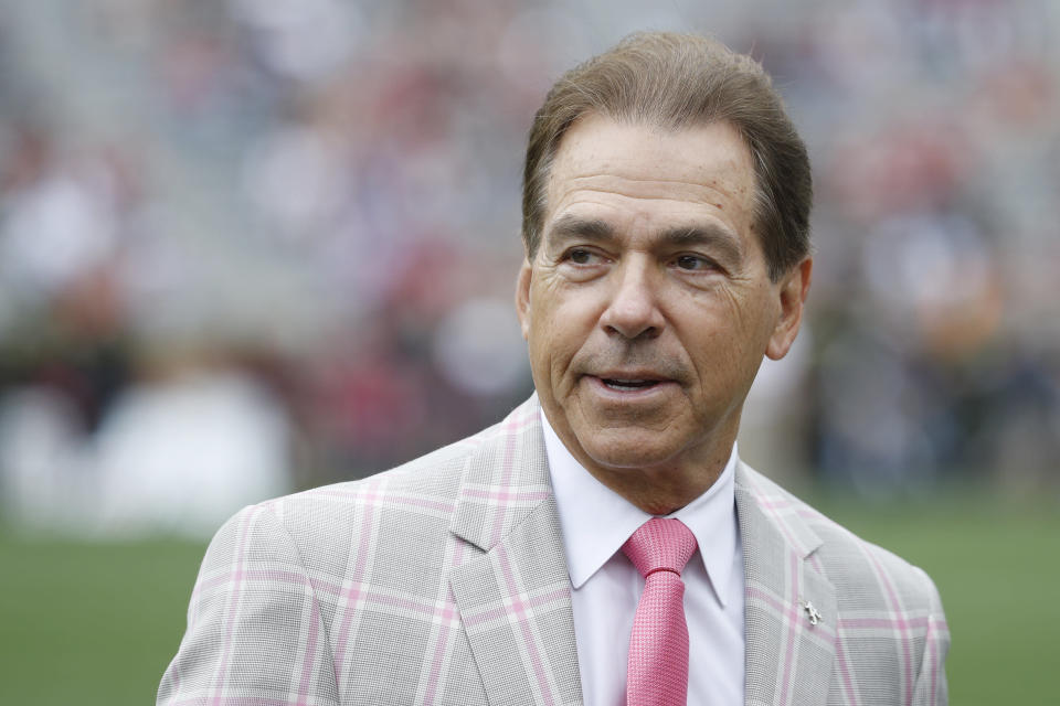 TUSCALOOSA, AL - APRIL 13: Alabama Crimson Tide head coach Nick Saban looks on prior to the team's A-Day Spring Game at Bryant-Denny Stadium on April 13, 2019 in Tuscaloosa, Alabama. (Photo by Joe Robbins/Getty Images)