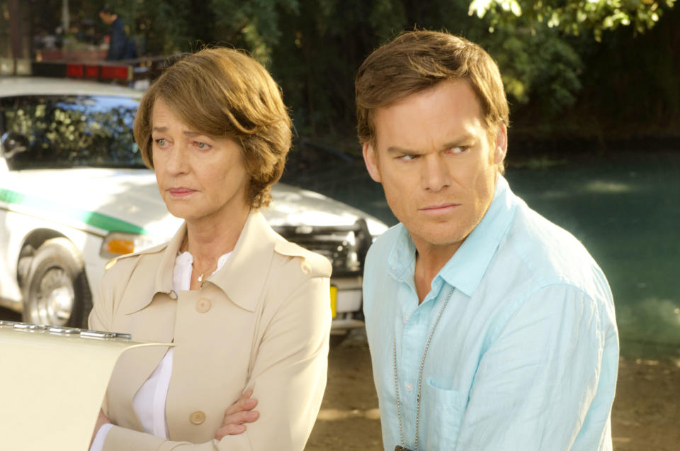 Charlotte Rampling as Dr. Vogel and Michael C. Hall as Dexter Morgan in the "Dexter" Season 8 episode, "What's Eating Dexter Morgan?"