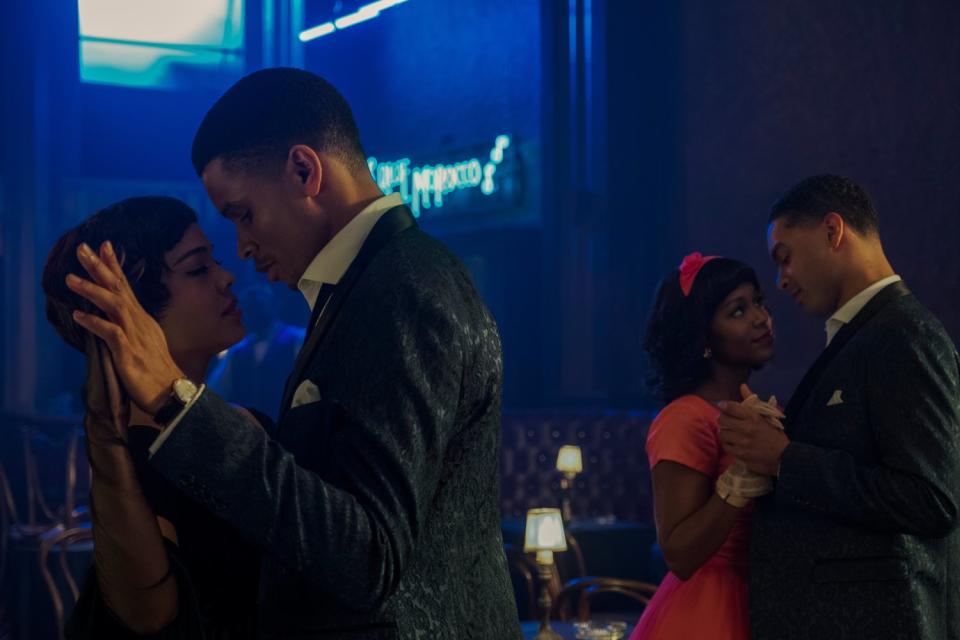 Tessa Thompson and Nnamdi Asomugha in a scene from "Sylvie's Love."