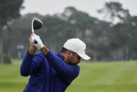 Jason Day of Australia, hits his tee shot on the 10th hole during the first round of the PGA Championship golf tournament at TPC Harding Park Thursday, Aug. 6, 2020, in San Francisco. (AP Photo/Charlie Riedel)