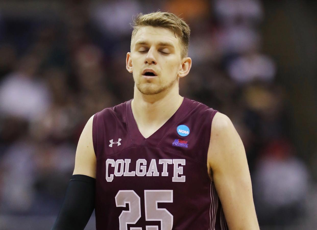 Patriot League Player of the Year Rapolas Ivanauskas sat the entire second half of Colgate's close loss to Tennessee with pink eye. (Getty)