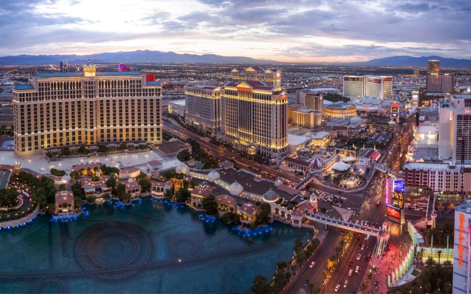 The illuminated casinos of the Las Vegas Strip.