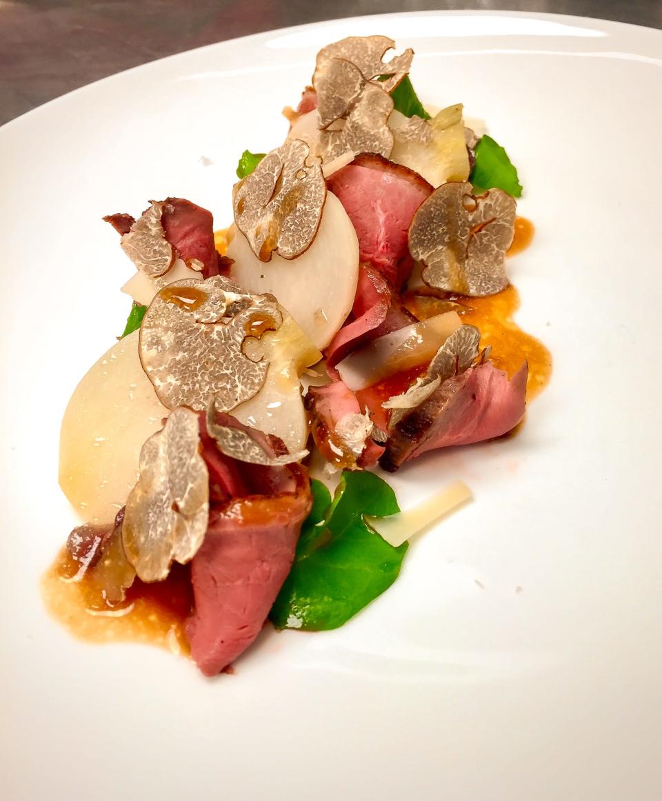 Duck salad with baby turnips and shaved pecan truffles from Chef Frank Ruta of Annabelle restaurant in Washington, D.C.