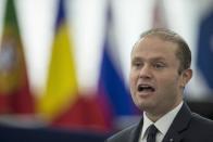 Malta's Prime Minister Joseph Muscat, whose country holds the European Union's presidency, addresses members of the European Parliament in Strasbourg, eastern France, Wednesday, Jan. 18, 2017. Antonio Tajani of the EPP Christian Democrat group was elected president of the European Parliament on Tuesday in a daylong polling series during which he defeated his socialist opponent. (AP Photo/Jean-Francois Badias)