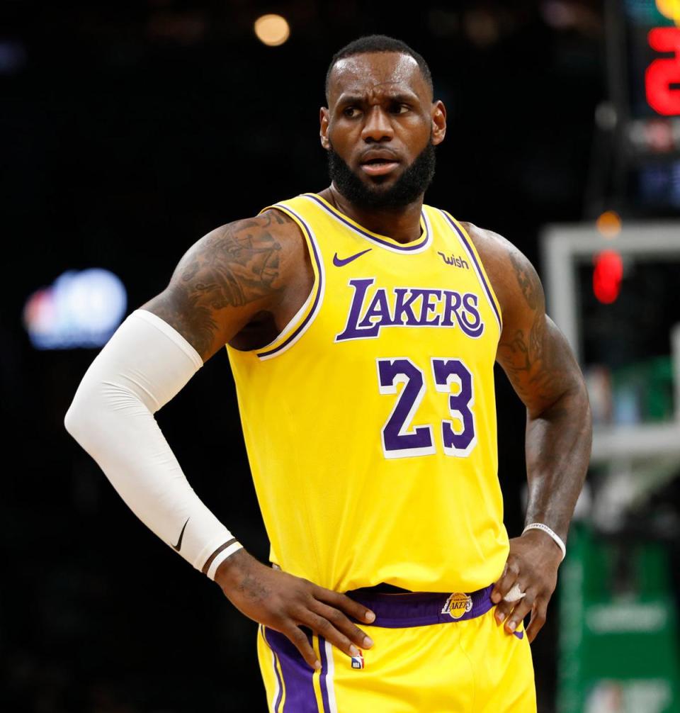 Los Angeles Lakers' LeBron James reiterated Monday that he is hopeful the NBA season can resume, with the caveat that the health and well-being of players won't be jeopardized by a return to play. (AP Photo)