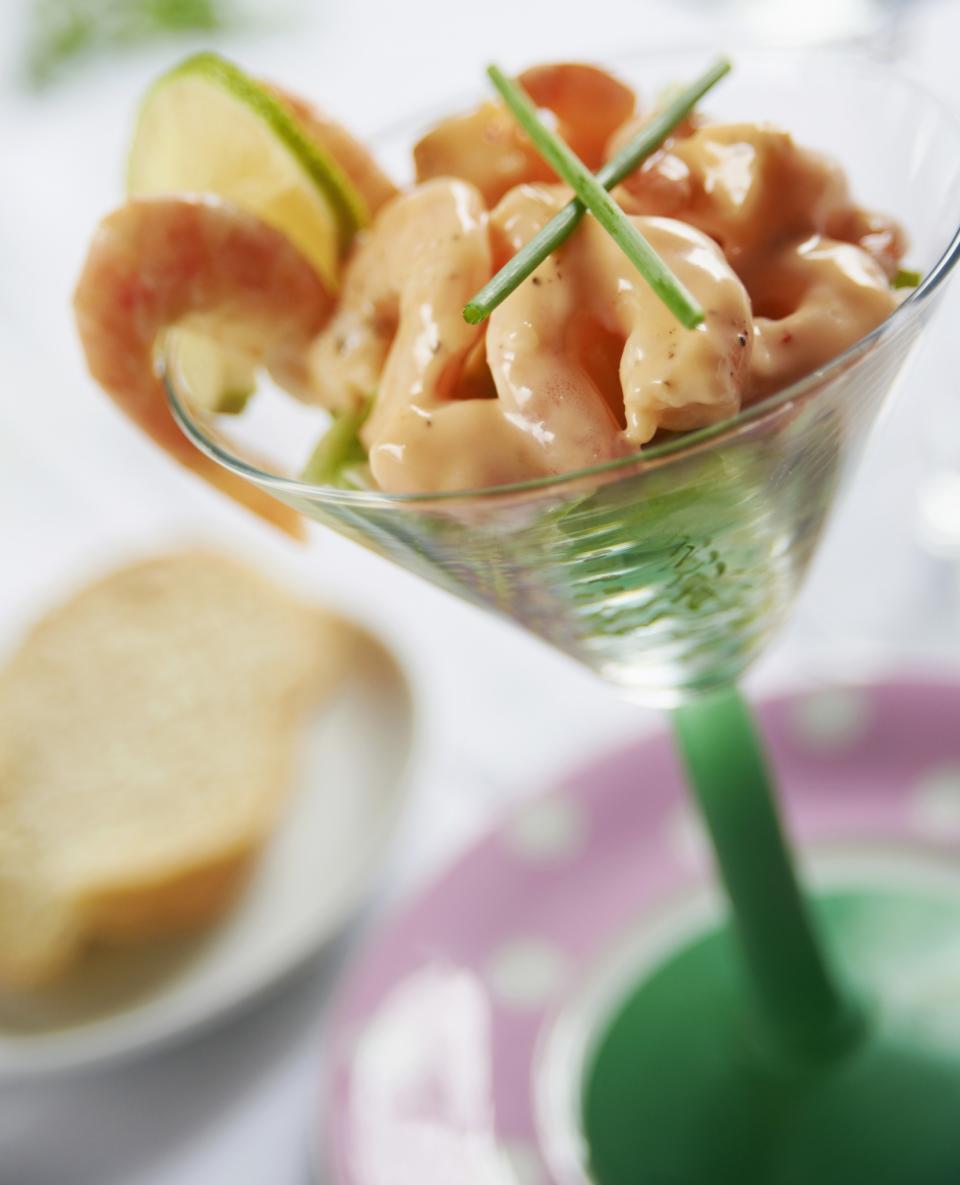 <p>Make a non-cook starter like prawn cocktail, says Laura from <a rel="nofollow noopener" href="http://fulltothebrum.co.uk/" target="_blank" data-ylk="slk:Full to the Brum;elm:context_link;itc:0;sec:content-canvas" class="link ">Full to the Brum</a>. It’s not only easy to assemble, but it frees up cooking space for the dinner. [Photo: Rex] </p>