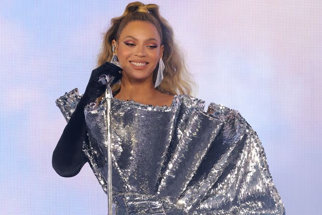 <p>Kevin Mazur/WireImage </p> Beyonce performing in June 2023