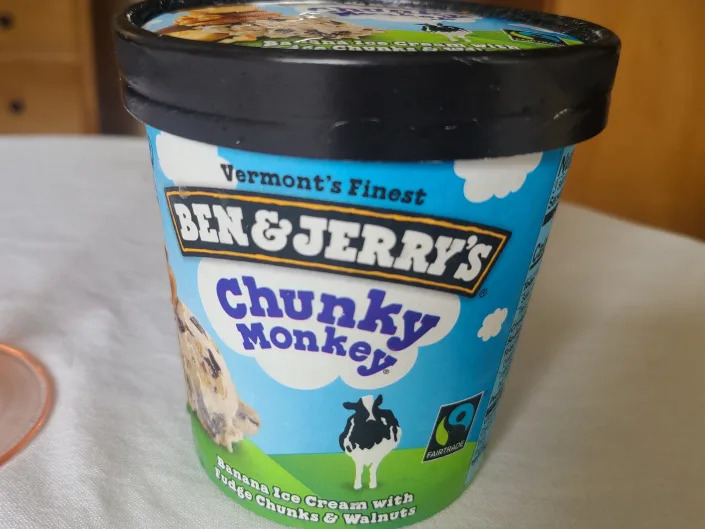 A carton of Ben & Jerry's chunky monkey