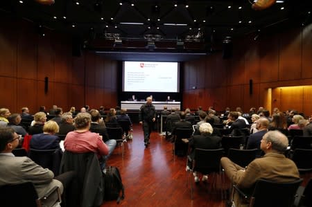 View of the main court hall before the start of a hearing over the VW diesel emissions cheating scandal, in Braunschweig