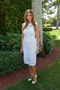 <p>A summery broderie anglaise dress was seen on Melania at a Trump event. She paired the look with her favoured white heels. <i>[Photo: Getty]</i> </p>