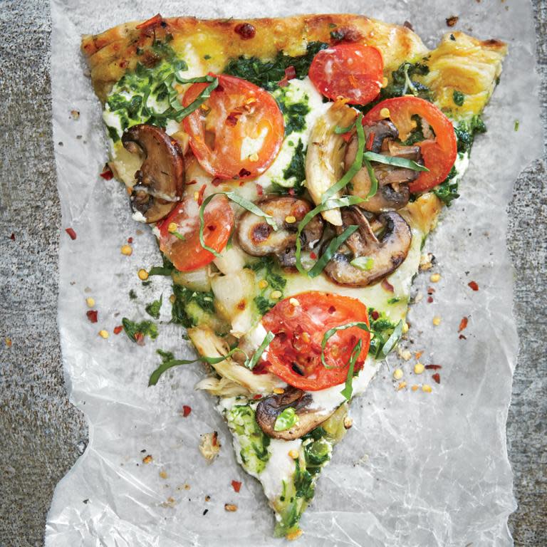 Grilled Pesto Pizza with Chicken, Mozzarella, and Ricotta