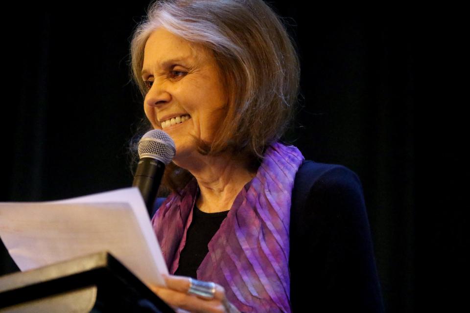 Gloria Steinem is shown at the Woman's Club of Ridgewood, with Hillary and Chelsea Clinton. They talked about their new book, "The Book of Gutsy Women: Favorite Stories of Courage and Resilience." Sunday, October 6, 2019