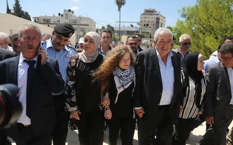 Tamimi visits the Mausoleum of former Palestinian leader Yasser Arafat, following their release from Israeli Prison in Ramallah - Credit:  Anadolu