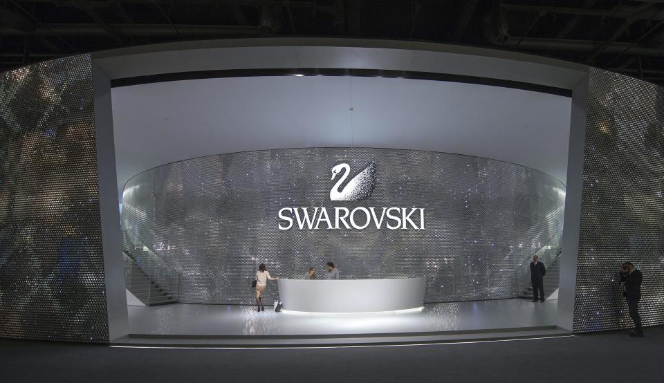 View of the Swarovski booth pictured on the press day at the world watch and jewelry show Baselworld in Basel, Switzerland, on Wednesday, April 24, 2013. Baselworld opens it's doors from April 25 to May 2, 2013. (AP Photo/Keystone, Georgios Kefalas)