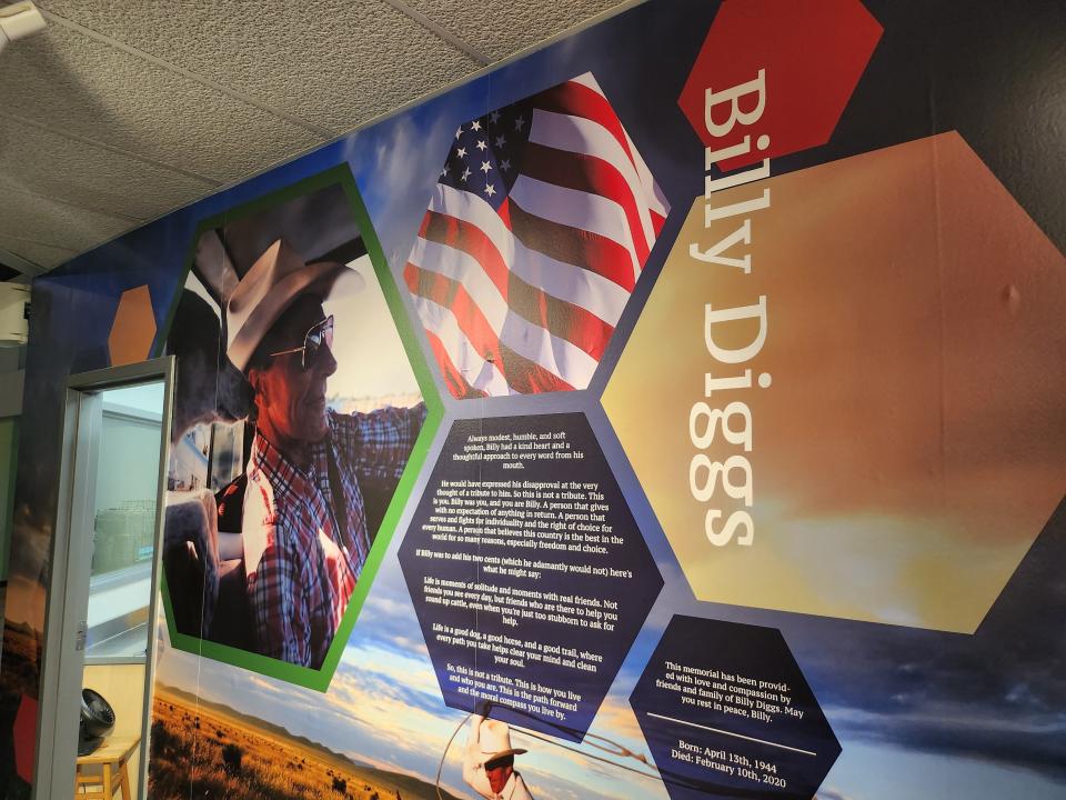 The Don Harrington Discovery Center displays a wall with a memorial in its new permanent exhibit, "Discover Through Time," dedicated to local wildlife educator and caretaker Billy Diggs.