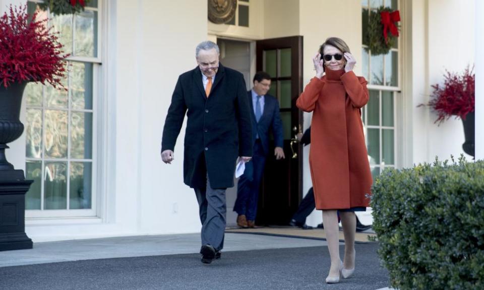 Chuck Schumer,Nancy PelosiHouse Minority Leader Nancy Pelosi of Calif., right, and Senate Minority Leader Sen. Chuck Schumer of N.Y., left, walk out of the West Wing to speak to members of the media outside of the White House in Washington, Tuesday, Dec. 11, 2018, following a meeting with President Donald Trump. (AP Photo/Andrew Harnik)