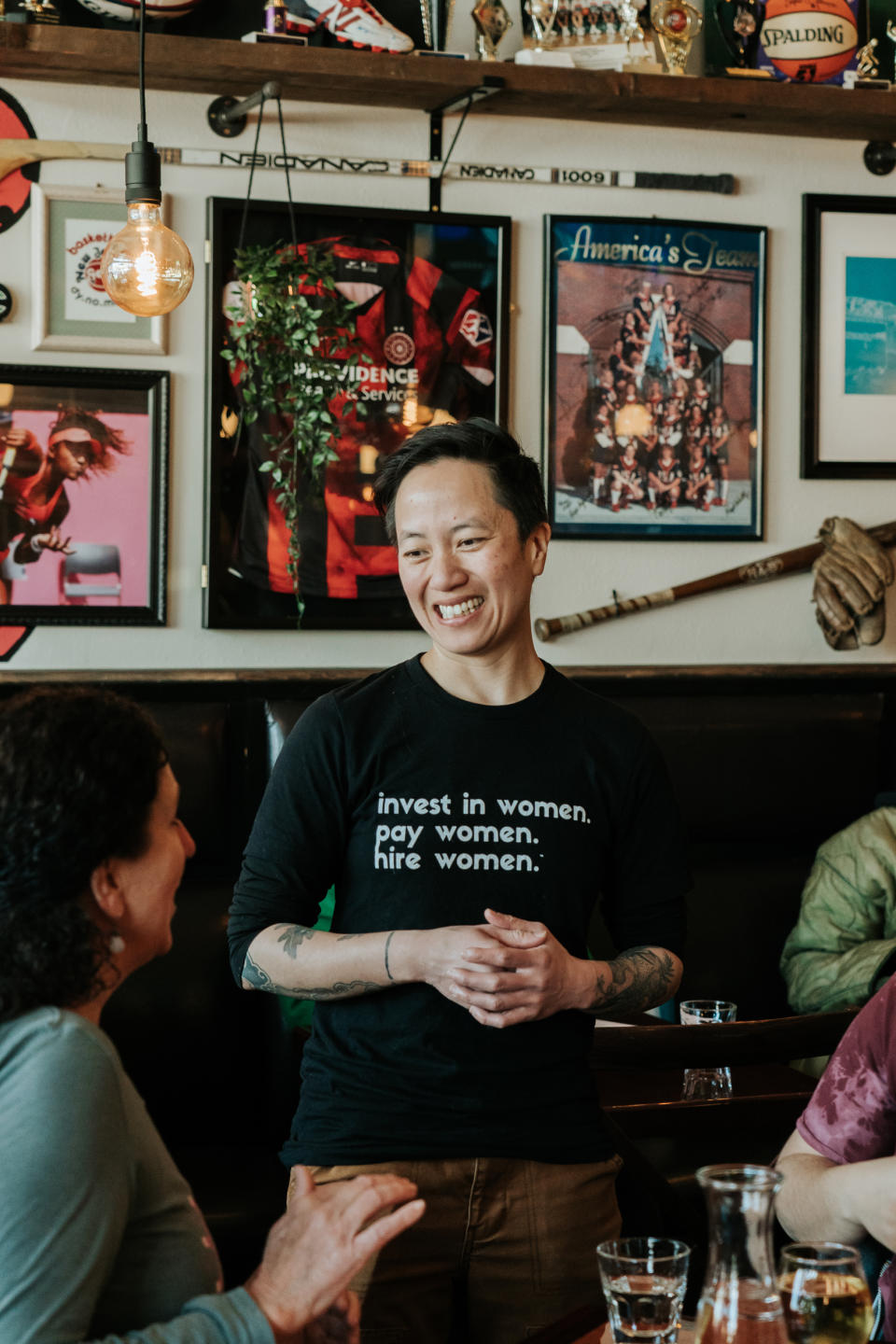 Owner Jenny Nguyen at The Sports Bra opening day in Portland, Ore. (Dorothy Wang)