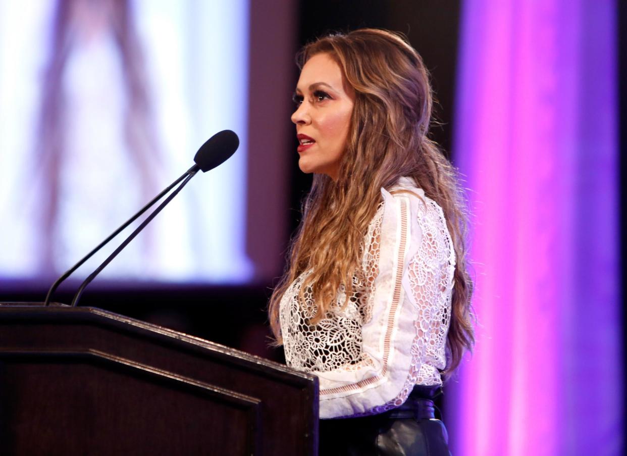 Actress Alyssa Milano speaks at the 2017 World Of Children Hero Awards at Montage Beverly Hills: Randy Shropshire/Getty Images for World of Children