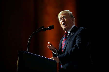 FILE PHOTO: U.S. President Donald Trump speaks at the Susan B. Anthony List 11th Annual Campaign for Life Gala at the National Building Museum in Washington, U.S., May 22, 2018. REUTERS/Al Drago