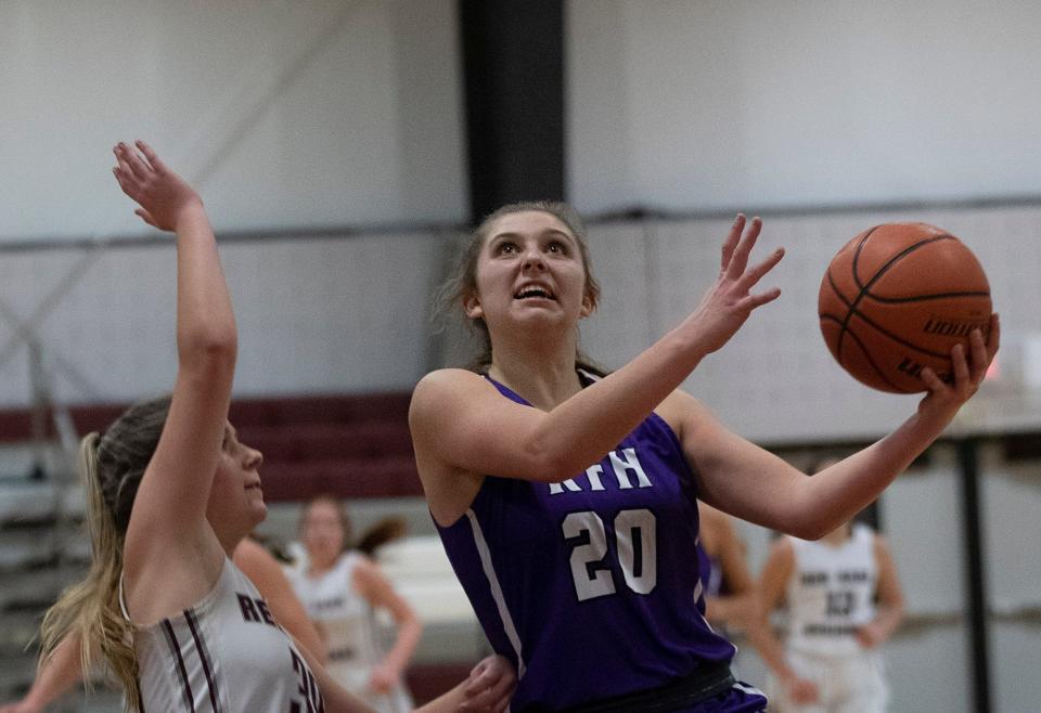 Rumson's Grace Munt puts in a lay up in second half action. Rumson-Fair Haven Girls Basketball vs Red Bank Regional on January 29, 2021 in Red Bank, NJ. 