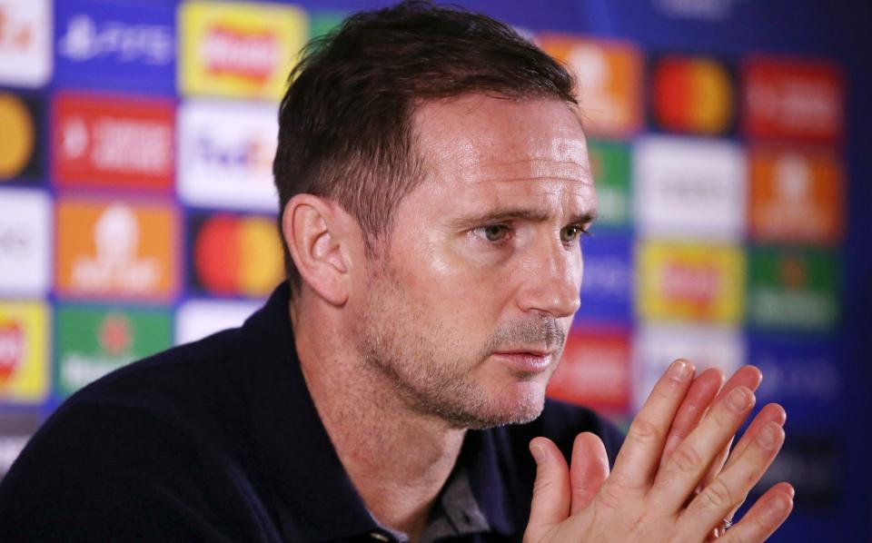 Frank Lampard, Caretaker Manager of Chelsea, speaks to the media in the post match press conference after defeat to Real Madrid during the UEFA Champions League quarterfinal second leg match between Chelsea FC and Real Madrid at Stamford Bridge on April 18, 2023 in London, England - Steve Bardens/ Getty Images