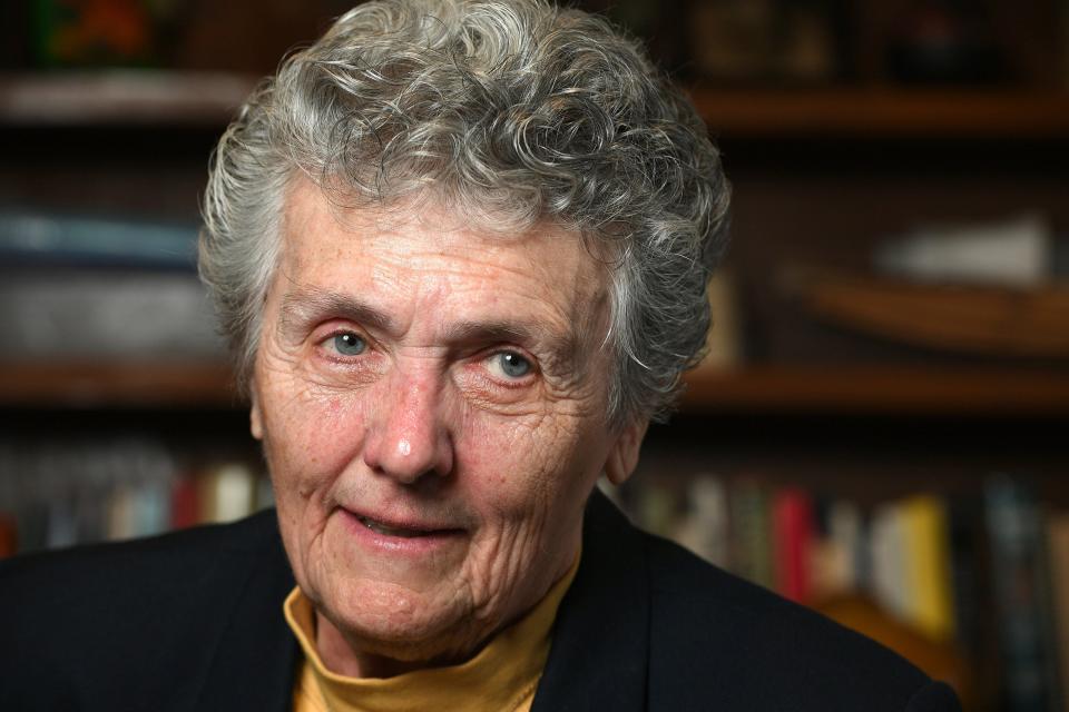 Erie Benedictine Sister Joan Chittister is shown April 17, 2019, at her east Erie home. Chittister has written more than 50 books, many of them about justice, equality and spirituality, especially focused on religious women.