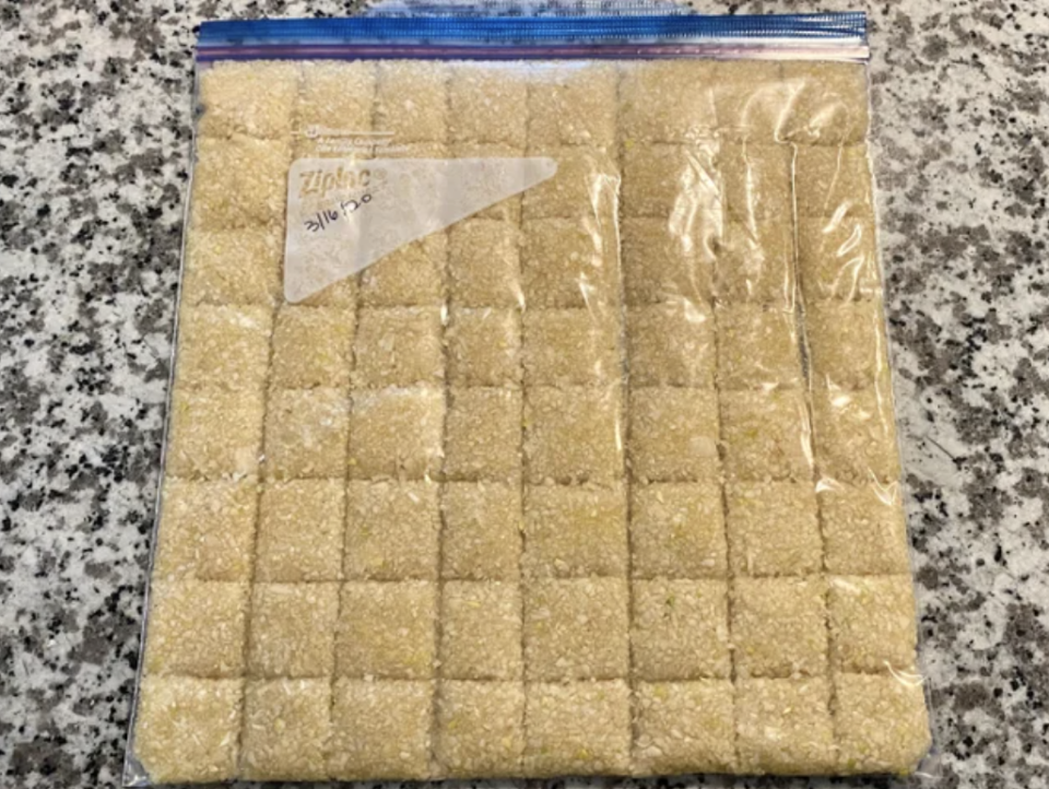 minced garlic squares in a freezer bag