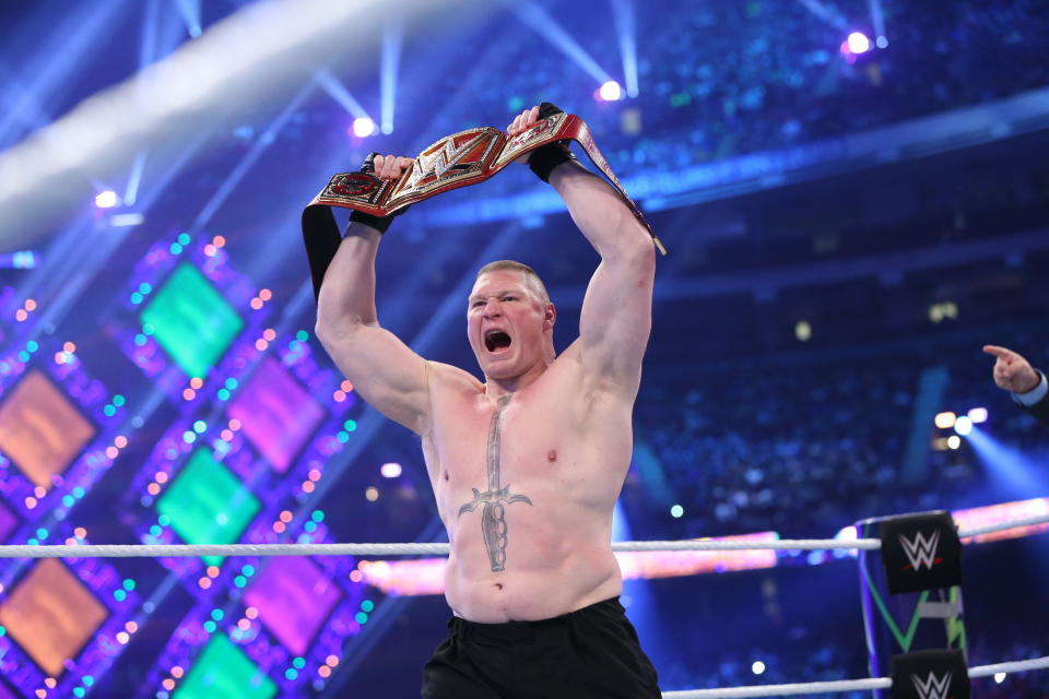 Would Brock Lesnar’s strength be enough to defeat Jon Jones? (Courtesy WWE)