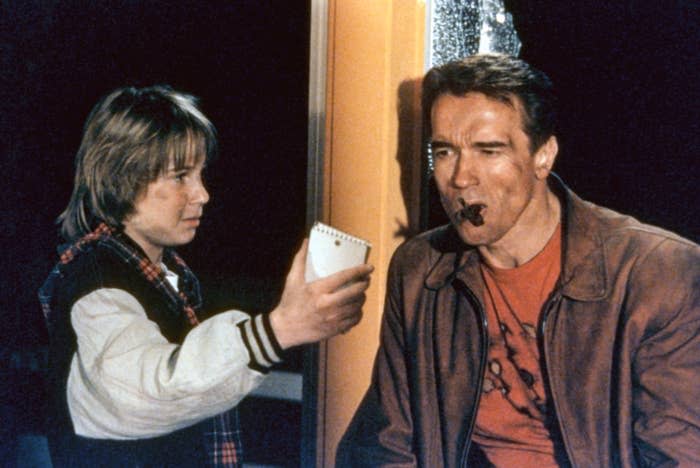 Danny Madigan (Austin O'Brien) & Jack Slater (Arnold Schwarzenegger) in "Last Action Hero"