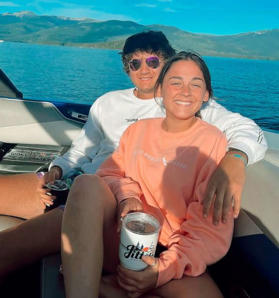 PHOTO: University of Idaho students Ethan Chapin and Xana Kernodle, right, on a boat in Idaho, in an family photo taken in July 2022. (Courtesy Jazzmin Kernodle via AP)