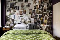 The glossy plum walls inside the bedroom of Noa Santos, an interior designer and founder of 50 for 50, make him feel youthful and carefree. "I love the wall covered in photos. It sort of embodies my design philosophy in a nutshell - less is bore." Source: Francisco Aguila