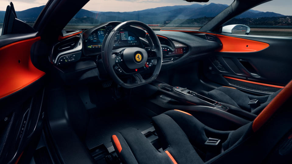 The interior of a Ferrari SF90 XX Stradale coupe.