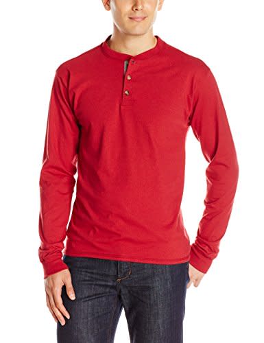 Hanes Men's Long-Sleeve Beefy Henley T-Shirt - Small - Burnt Brick (Amazon / Amazon)