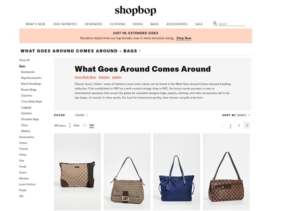 Shopbop x What Goes Around Comes Around專頁簡單易用，精品量多。