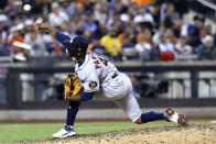 Houston Astros relief pitcher Enoli Paredes throws to a New York Mets batter during the ninth inning of a baseball game Tuesday, June 28, 2022, in New York. (AP Photo/Jessie Alcheh)