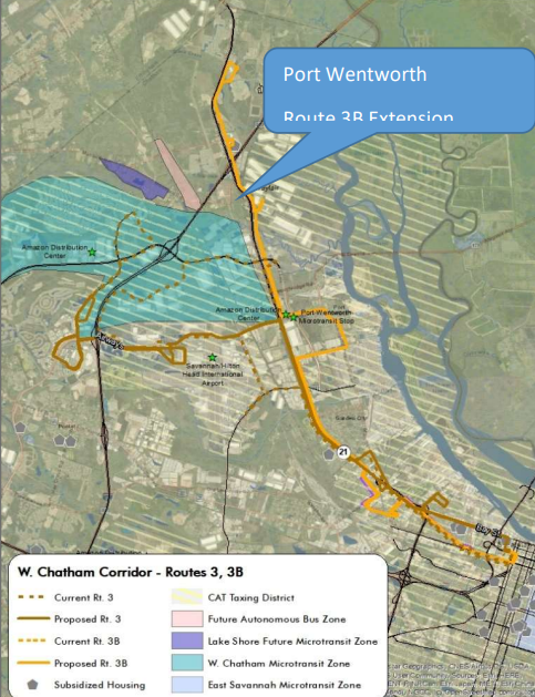 The proposed map for a Port Wentworth transit route.