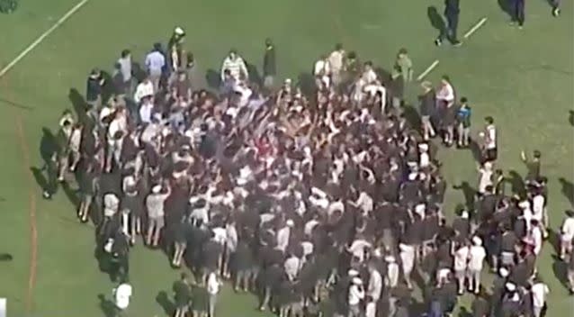 Students protesting at the school on Tuesday. Source: 7 News