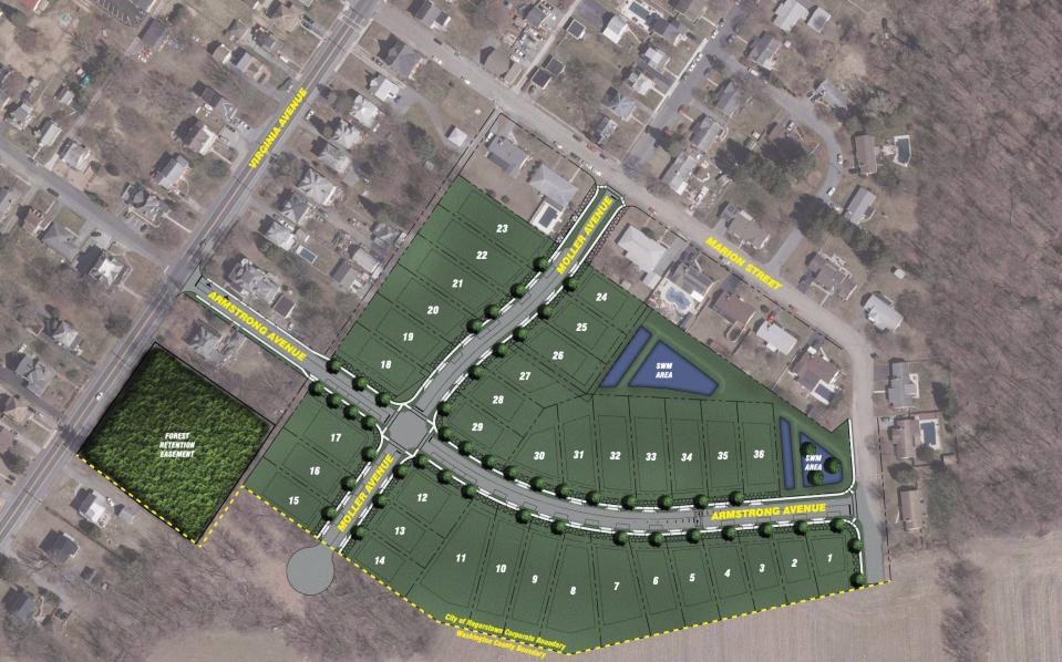 A new 36-lot development of single-family homes is being proposed for property off Virginia Avenue and Marion Street. It would link with a larger development of about 360 homes on 115 acres. The larger development is going through the planning and annexation process.