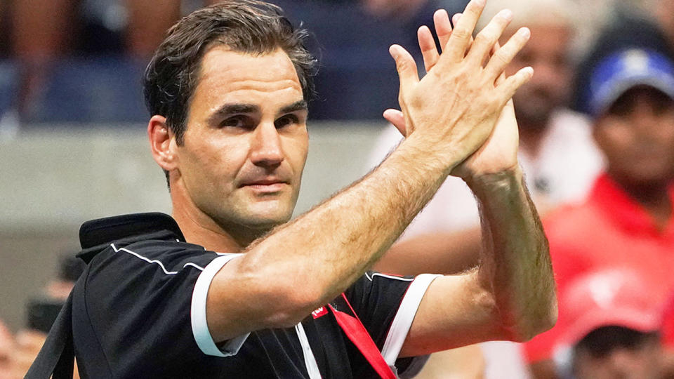 Pictured here, Roger Federer thanks the crowd after losing at the 2019 US Open.