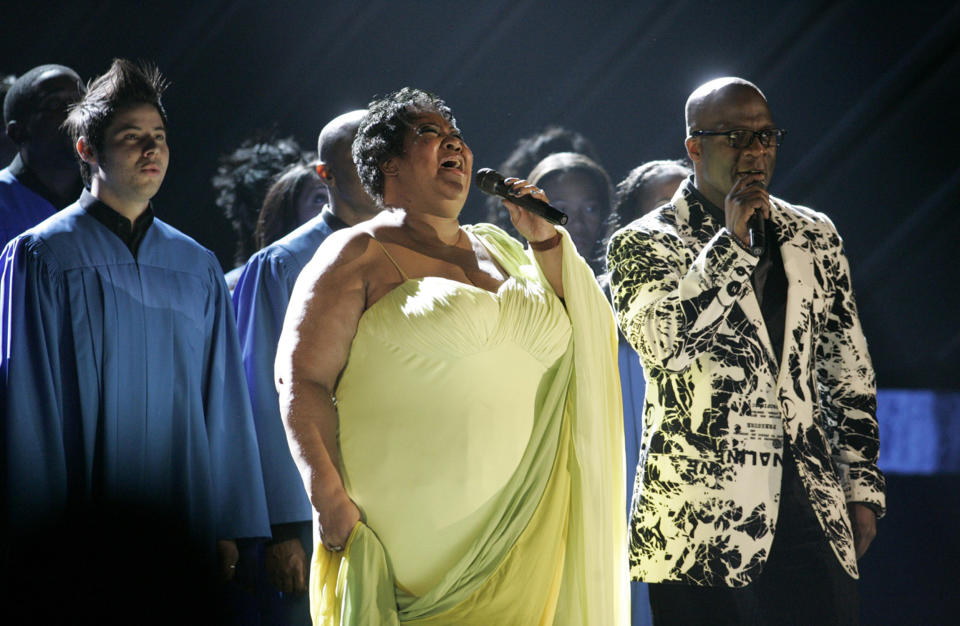 Aretha Franklin performs at the 50th Annual Grammy Awards in 2008.