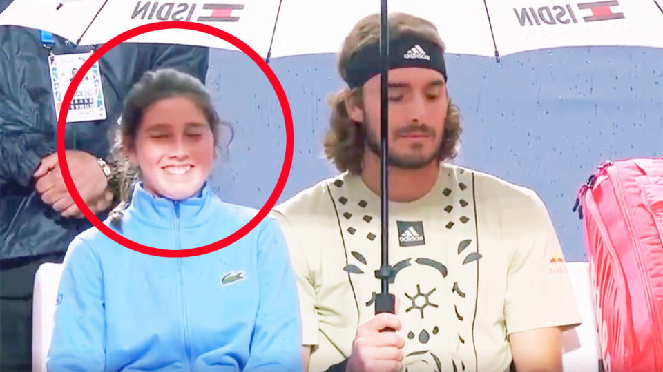 Stefanos Tsitsipas shared a beautiful moment with a ball girl at the Barcelona Open that tennis fans can't get enough of. Pic: Tennis TV