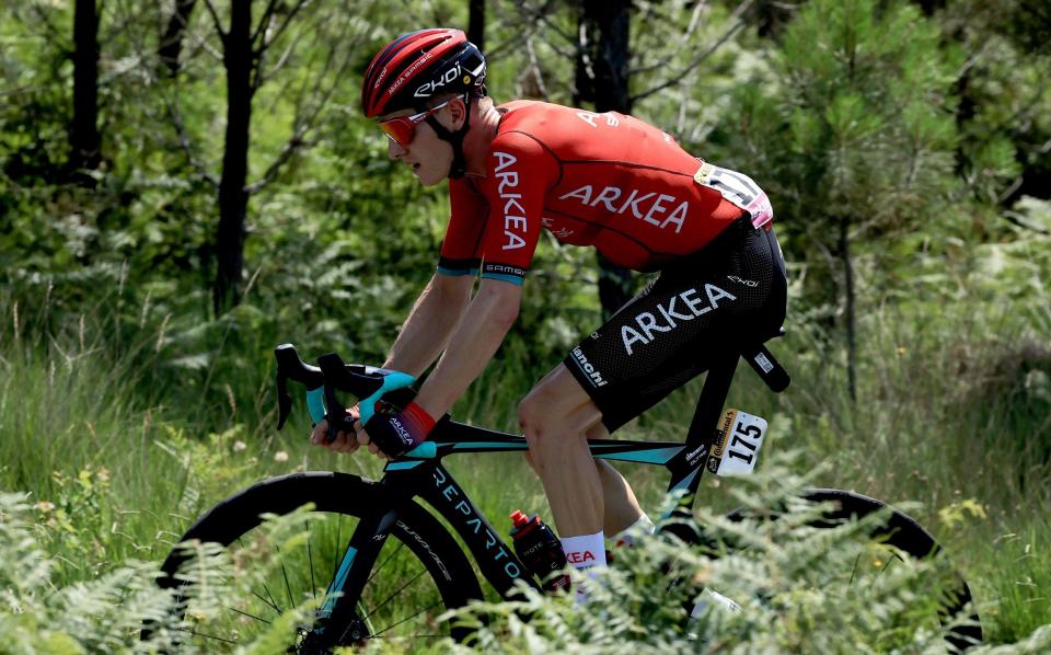 French rider Simon Guglielmi all on his own in the breakaway