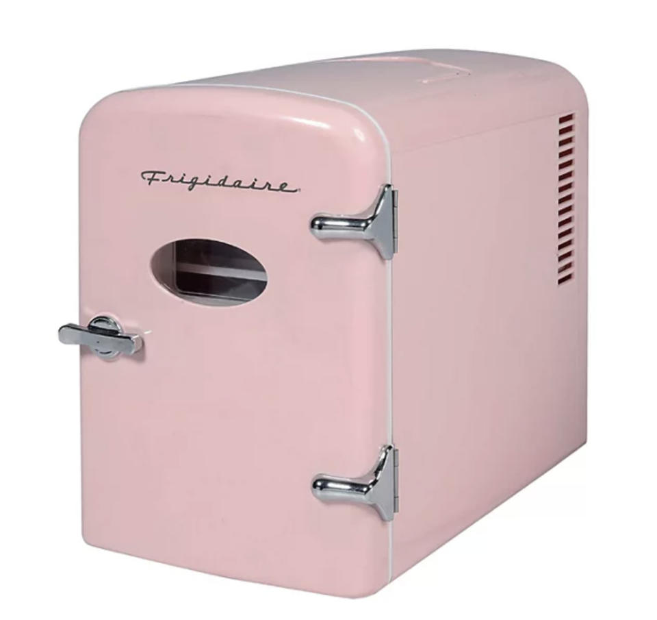 The mini fridge in pink