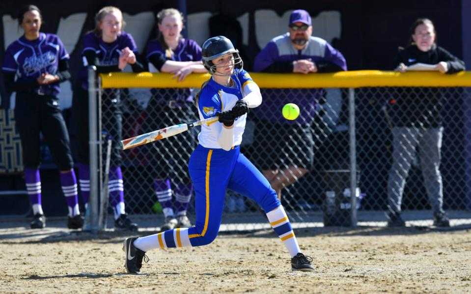 Katherine Bell of Cathedral concentrates during an at-bat Tuesday, May 3, 2022, at Albany High School. 