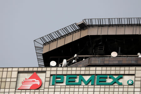 FILE PHOTO: The Pemex logo is seen at its headquarters in Mexico City, Mexico March 12, 2018. REUTERS/Carlos Jasso/File Photo